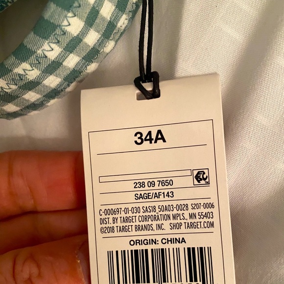 Brand New!  Shade & Shore, 34A,  seersucker, sage, halter bikini top. - Picture 7 of 8